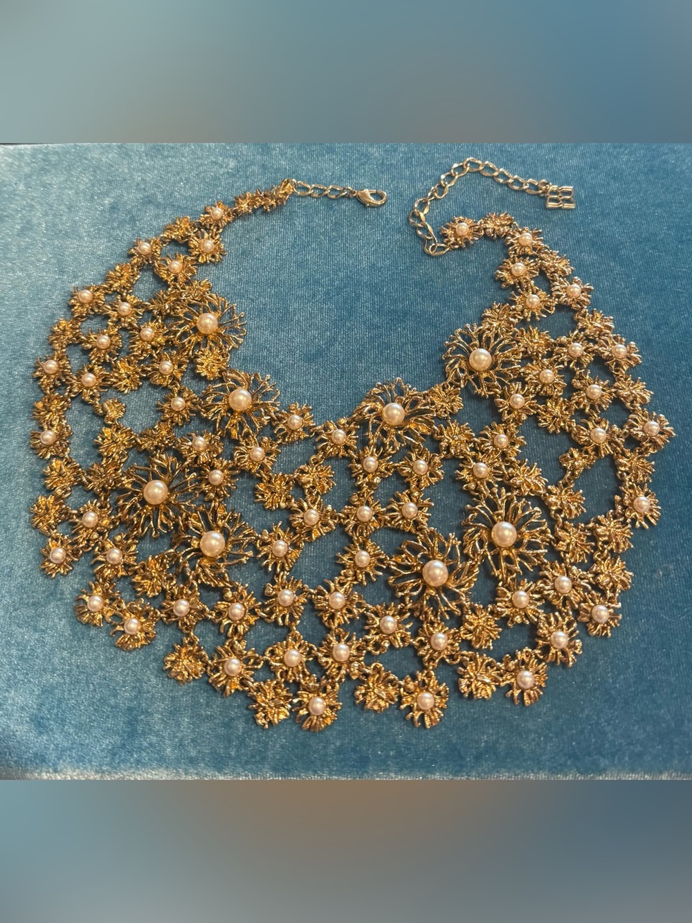 BCBGMAXAZRIA Gold Floral Pearl Bib Necklace